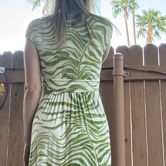 Soma Green and White Ruched Midi Sundress with Flutter Cap Sleeves - Picture 2 of 4